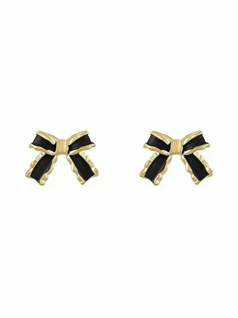Black Enamel Bow 🖤 Stud Earrings | Gold-Tone Metal Trim NWT